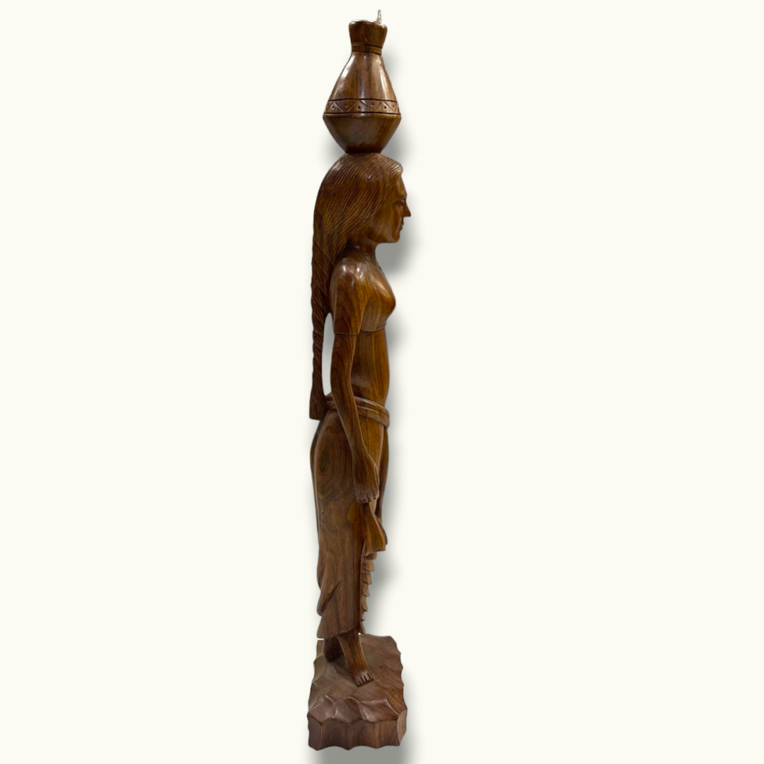Beautiful Wooden Lady Statue, Village Women Carrying Water Pot.
