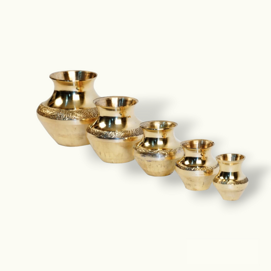Handcrafted Brass Carved Matka Pot, Unique Metal Pots Set.