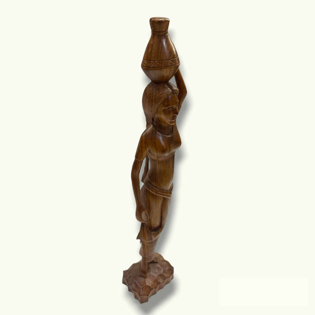 Beautiful Wooden Lady Statue, Village Women Carrying Water Pot.