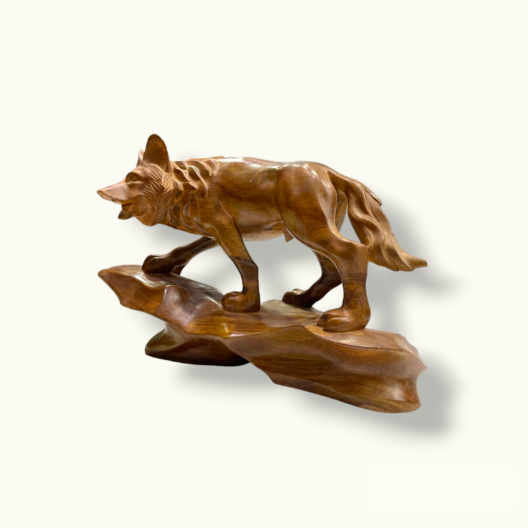 Beautiful Wooden Fox Statue, Fascinating Wooden Fox Sculpture.