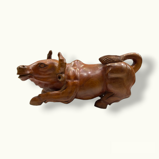 Wooden Bull Sculpture, Classic Handmade Wooden Bull, Bull Statue.