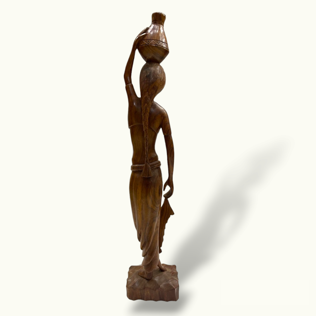 Beautiful Wooden Lady Statue, Village Women Carrying Water Pot.