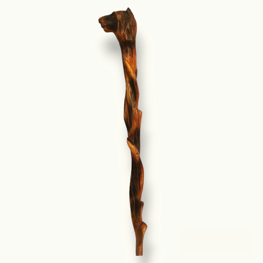 Handcrafted Wooden Lion Stick, Classic Head Lion Walking Cane.