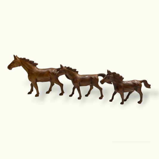 Beautiful Wooden Horse Set,  Stunning Wooden Horses Statue.
