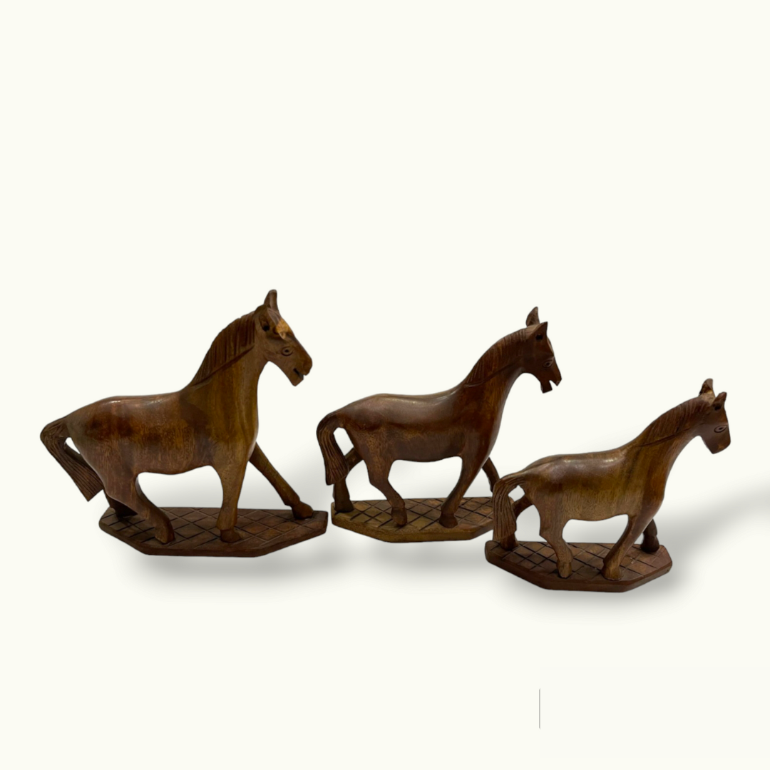 Handcrafted Wooden Horse Set, The Best Horse Statues.