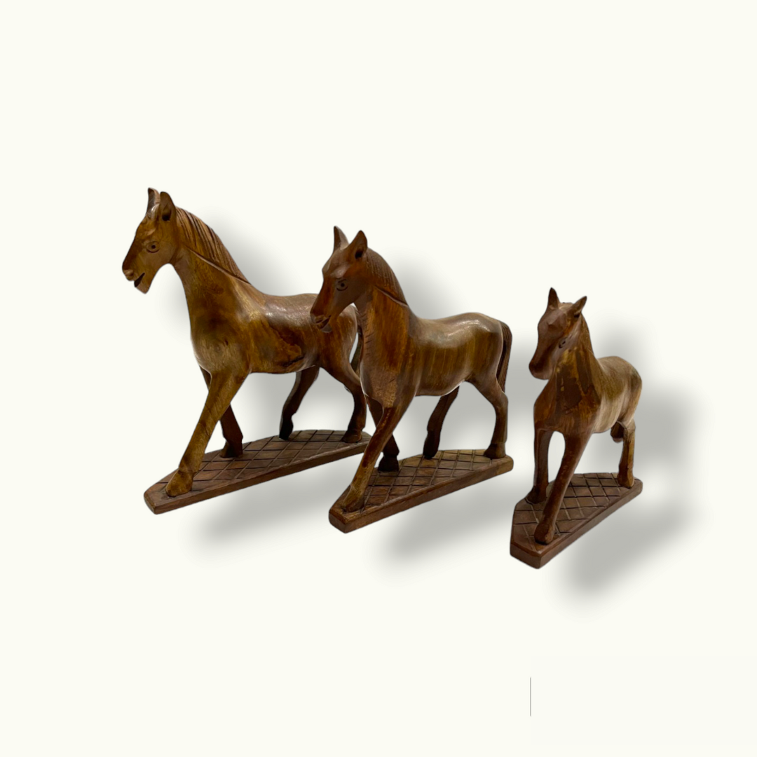 Handcrafted Wooden Horse Set, The Best Horse Statues.