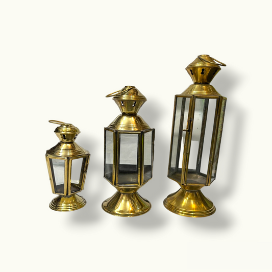 Beautiful Candle Holder Lantern Set, Unique Antique Brass Lanterns.