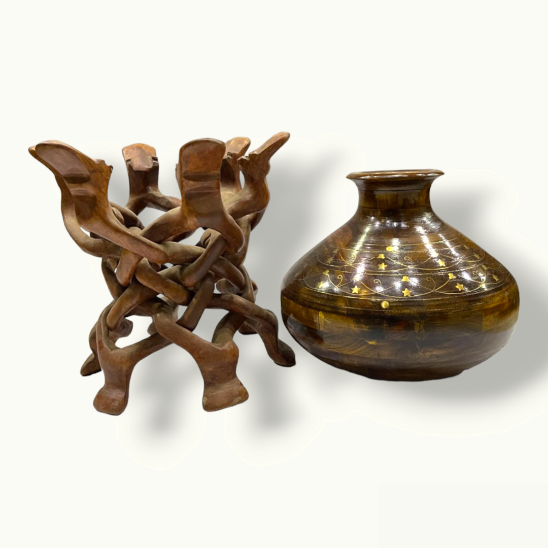 Unique Wooden Camel Stand With Matka, Stunning Pot And Stand.