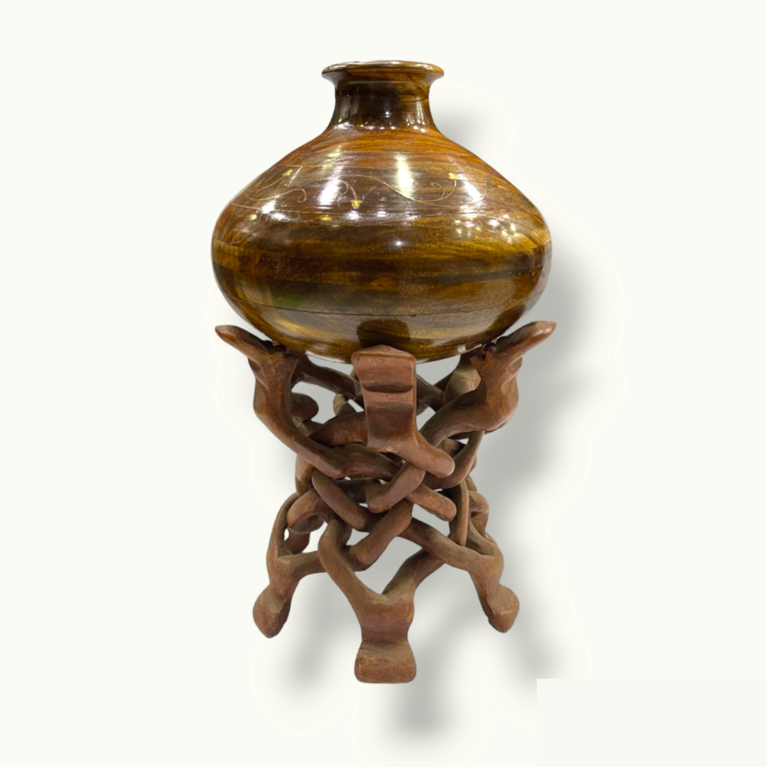 Unique Wooden Camel Stand With Matka, Stunning Pot And Stand.